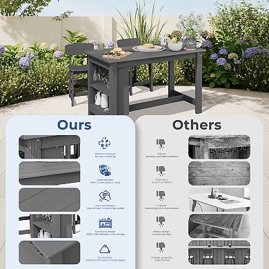 3-Piece Bar Table Set with storage Cabinet & Cup Hooks