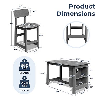3-Piece Bar Table Set with storage Cabinet & Cup Hooks