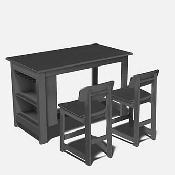 3 pc Bar Table Set with storage Cabinet & Cup Hooks
