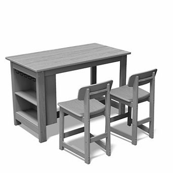3 pc Bar Table Set with storage Cabinet & Cup Hooks