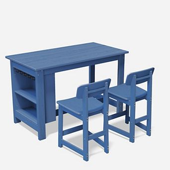 3 pc Bar Table Set with storage Cabinet & Cup Hooks