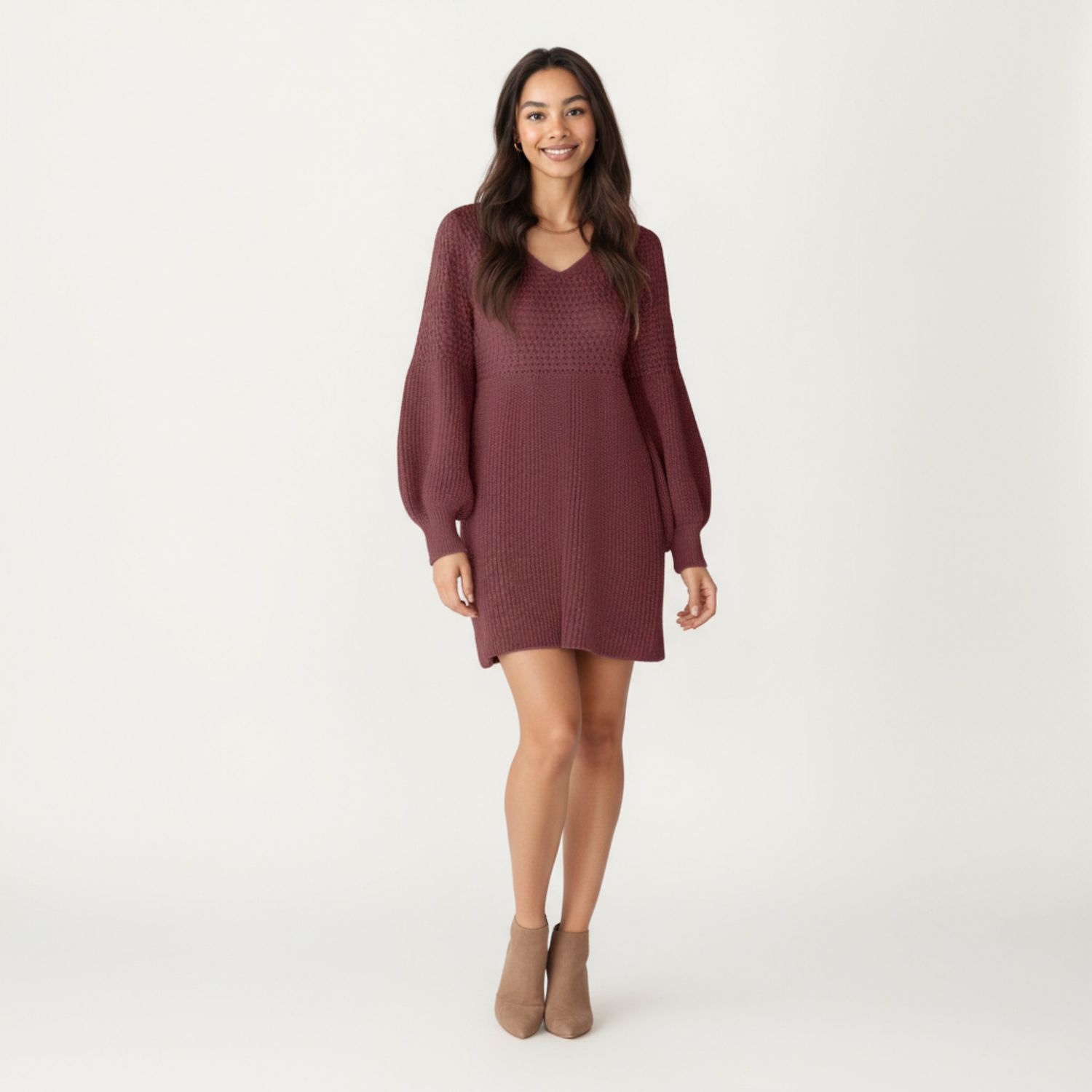 balloon sleeve knit dress Maria Balloon Sleeve Sweater Dress