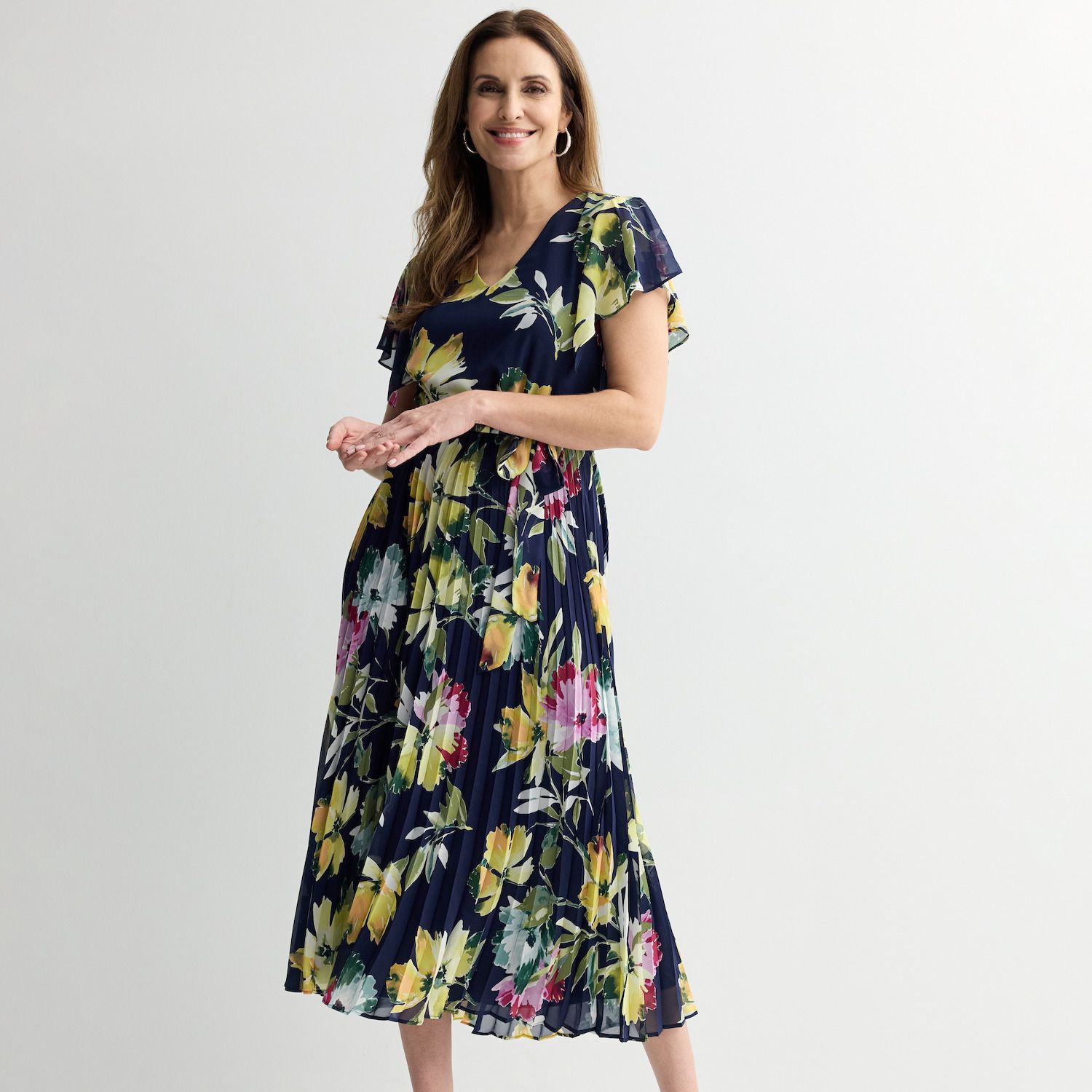Женские платья Robbie Bee V-Neck Flutter Sleeve Midi Dress