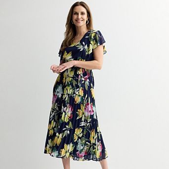Women's Robbie Bee V-Neck Flutter Sleeve Midi Dress