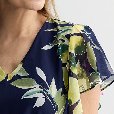 Women's Robbie Bee V-Neck Flutter Sleeve Midi Dress