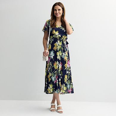 Women's Robbie Bee V-Neck Flutter Sleeve Midi Dress
