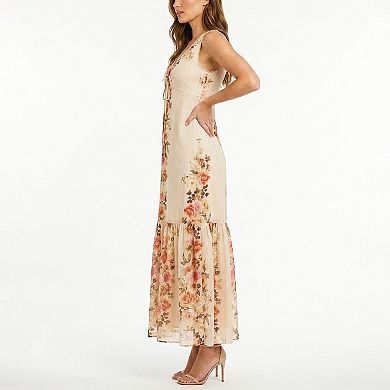 Women's Taylor Sleeveless Floral Dress With Keyhole Detail