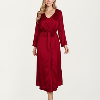 Women's Long Satin Wrap Robe with Tie Waist and Relaxed Draped Sleeves