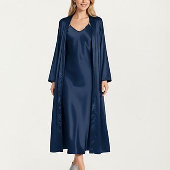 Women's Long Satin Wrap Robe with Tie Waist and Relaxed Draped Sleeves