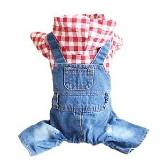 Checkered Hoodie/Denim Overalls