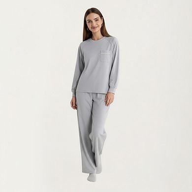 Women's 2-Piece Set Long Sleeve Top with Front Pocket and Relaxed Fit Lounge Pants