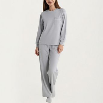 Women's 2 pc Set Long Sleeve Top with Front Pocket and Relaxed Fit Lounge Pants