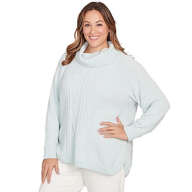 Hearts of Palm Plus Size Makin' Me Blush Solid Long Sleeve Chenille Knit Cable Pullover