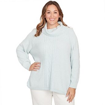 Hearts of Palm Plus Size Makin' Me Blush Solid Long Sleeve Chenille Knit Cable Pullover