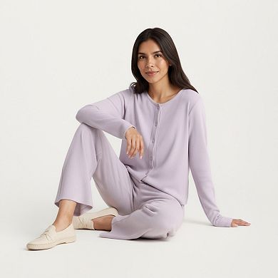 Women's 2-Piece Set Soft Knit Lounge Pants and Button-Up Cardigan with Tank Top