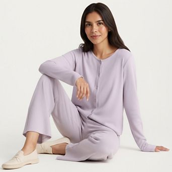 Women's 2 pc Set Soft Knit Lounge Pants and Button-Up Cardigan with Tank Top