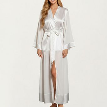 Women's Long Satin Robe with Tie Waist Belt and Wide Cuff Sleeves