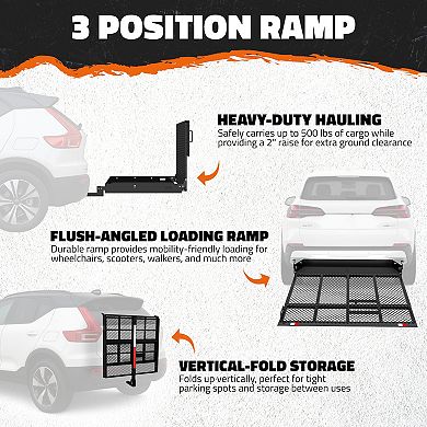 Mockins 40"x40"x4" Square Cargo Rack Mobility Scooter Carrier with Ramp and Accessories