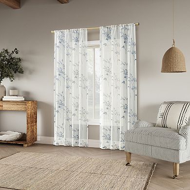 No. 918 Margot Botanical Print Sheer 2 Window Curtain Panels
