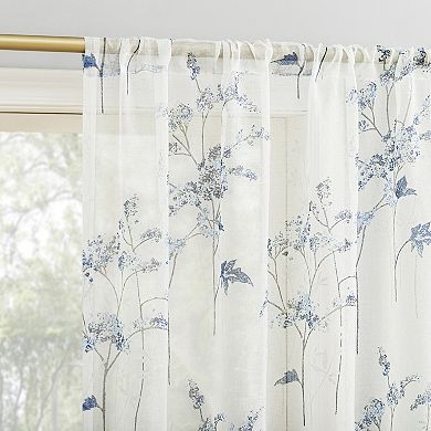 No. 918 Margot Botanical Print Sheer 2 Window Curtain Panels