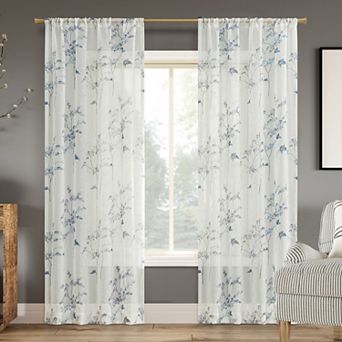 No. 918 Margot Botanical Print Sheer 2 Window Curtain Panels
