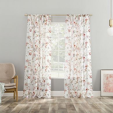 No. 918 Jocelyn Floral Print Sheer 2 Window Curtain Panels
