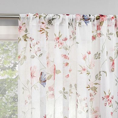 No. 918 Jocelyn Floral Print Sheer 2 Window Curtain Panels