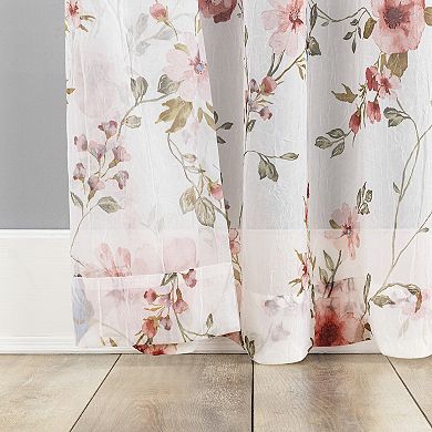No. 918 Jocelyn Floral Print Sheer 2 Window Curtain Panels