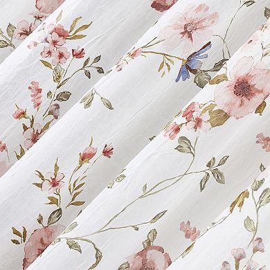 No. 918 Jocelyn Floral Print Sheer 2 Window Curtain Panels
