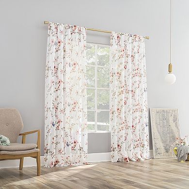 No. 918 Jocelyn Floral Print Sheer 2 Window Curtain Panels