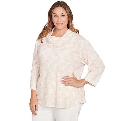 Hearts of Palm Plus Size Makin' Me Blush Printed Long Sleeve Cowl Neck Top