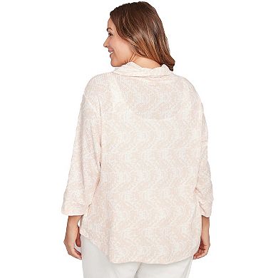 Hearts of Palm Plus Size Makin' Me Blush Printed Long Sleeve Cowl Neck Top
