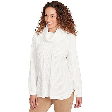 Hearts of Palm Women's Makin' Me Blush Solid Long Sleeve Chenille Knit Cable Pullover