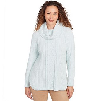 Hearts of Palm Women's Makin' Me Blush Solid Long Sleeve Chenille Knit Cable Pullover