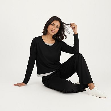 Women's 2-Piece Set Soft Knit Long Sleeve Top and Relaxed Fit Lounge Pants
