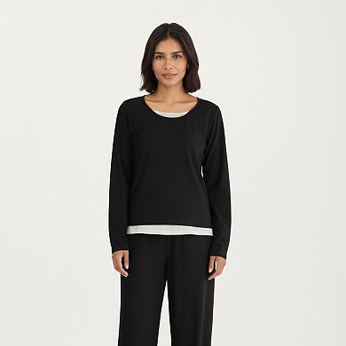 Women's 2-Piece Set Soft Knit Long Sleeve Top and Relaxed Fit Lounge Pants