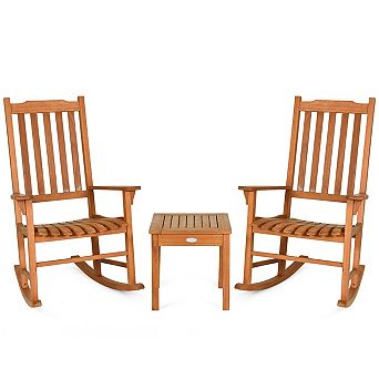 3 pc Eucalyptus Rocking Chair and Coffee Table Patio Set