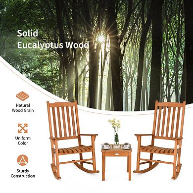 3-Piece Eucalyptus Rocking Chair and Coffee Table Patio Set
