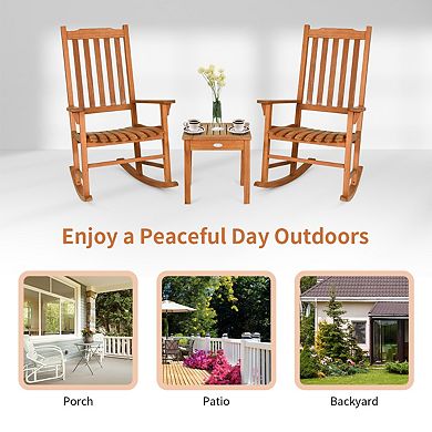 3-Piece Eucalyptus Rocking Chair and Coffee Table Patio Set