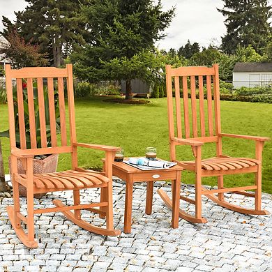 3-Piece Eucalyptus Rocking Chair and Coffee Table Patio Set