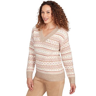 Hearts of Palm Women's Makin' Me Blush Long Sleeve V-Neck Fairisle Sweater