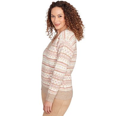 Hearts of Palm Women's Makin' Me Blush Long Sleeve V-Neck Fairisle Sweater