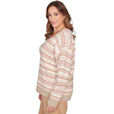 Hearts of Palm Plus Size Makin' Me Blush Long Sleeve V-Neck Fairisle Sweater