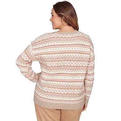 Hearts of Palm Plus Size Makin' Me Blush Long Sleeve V-Neck Fairisle Sweater
