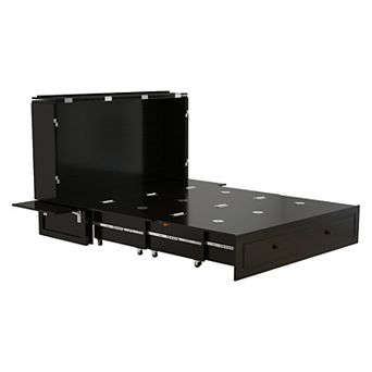 Queen Murphy Bed Cabinet with Charging Station & Storage,Black Bed for Guest Room_Without mattress