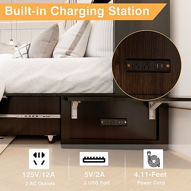 Queen Murphy Bed Cabinet with Charging Station & Storage,Black Bed for Guest Room_Without mattress