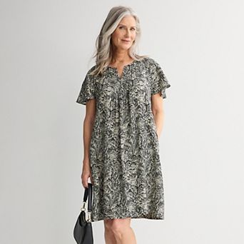Women's Croft & Barrow® Flutter Sleeve Split Neck Dress