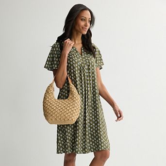 Women's Croft & Barrow® Flutter Sleeve Split Neck Dress