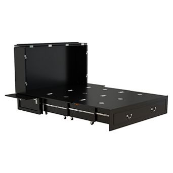 Murphy Bed Cabinet Queen Wood Bed with 2 USB & Drawer for Home Office or Small Space