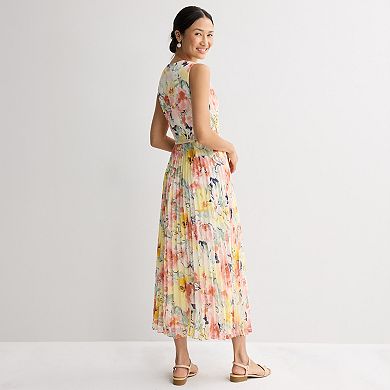 Women's Sandra Darren Sleeveless Surplice Pleated Floral Dress